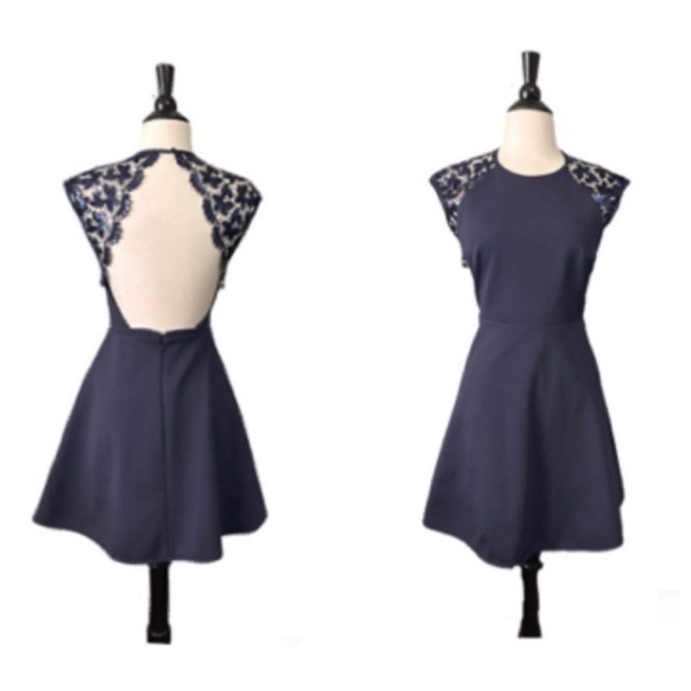 Maje Rodney Sequin Fit & Flare Navy Dress Size 1